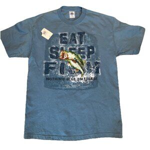 Vintage Y2K "Eat Sleep Fish" T Shirt Men's L Blue Graphic Fisherman Gorpcore